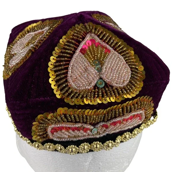 Hand Beaded Vintage Pillbox Purple Velvet Heavily Decorated 